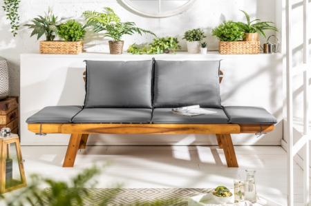 Bancă MODULAR 152 cm din lemn masiv de salcâm cu perna inclusa, gri [3]