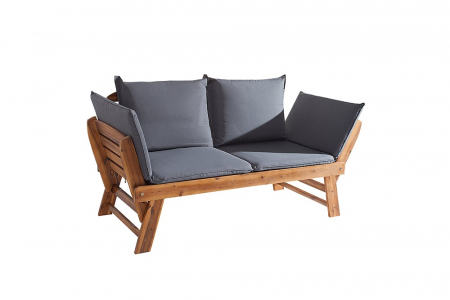 Bancă MODULAR 152 cm din lemn masiv de salcâm cu perna inclusa, gri
