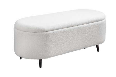 Scaune & fotolii - Bancă pentru piept VOQUE 110 cm, albă, tapițată cu țesătură bouclé, cu spațiu de depozitare