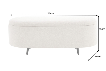 Bancă pentru piept VOQUE 110 cm, albă, tapițată cu țesătură bouclé, cu spațiu de depozitare [10]