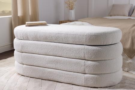 Bancă pentru piept VOQUE 115 cm, alb crem, tapițată cu țesătură bouclé, cu spațiu de depozitare [2]