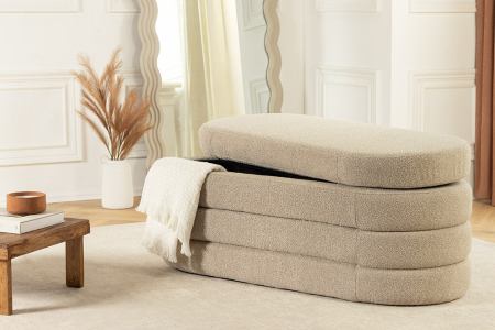 Bancă pentru piept VOQUE 115 cm, bouclé taupe, cu spațiu de depozitare [4]