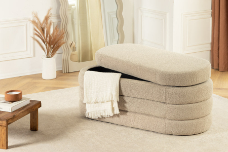 Bancă pentru piept VOQUE 115 cm, bouclé taupe, cu spațiu de depozitare [3]