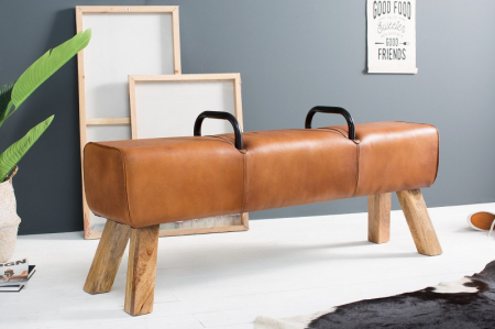 Bancă TURNBOCK 134 cm cu tapiterie din piele naturală si lemn de mango  [1]