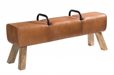 Bancă TURNBOCK 134 cm cu tapiterie din piele naturală si lemn de mango  [5]