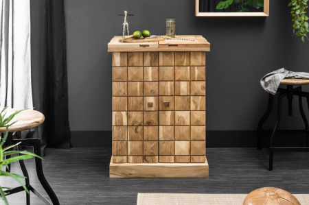 Bufete & Baruri - Bar din lemn masiv de salcâm lăcuit Mosaico, 130 cm