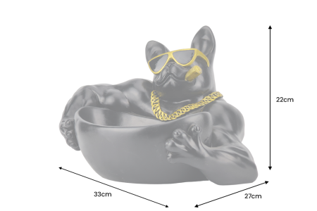 Bol decorativ BULLDOG 30 cm, realizat manual, cu tavă de depozitare, negru [3]