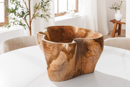 Bol decorativ FLOWERS 35 cm din lemn de tec natural [5]