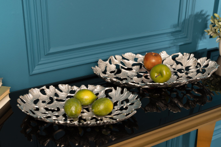 Bol decorativ FRUNZE DE GINKGO 50x30cm argintiu [3]