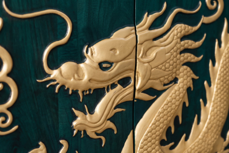 Bufet DRAGON 180 cm, fațadă cu dragon 3D, lemn de mango, turcoaz cu detalii aurii [12]