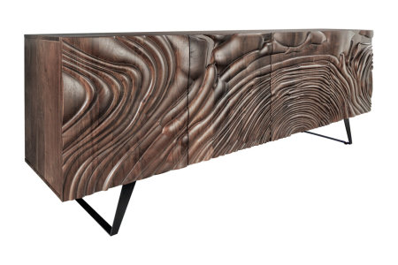 Bufete & baruri - Bufet FLUID 175 cm, fațadă cu textură 3D din lemn de mango maro, cu cadru metalic negru