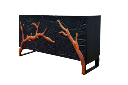 Bufete & baruri - Bufet FOREST 160 cm din lemn de mango 3D, negru-maro