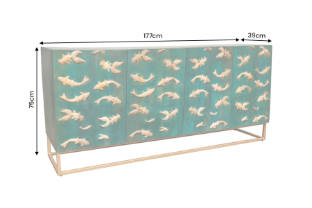Bufet GOLDEN LAGOON 180 cm 3D lemn de mango metal turcoaz auriu [8]