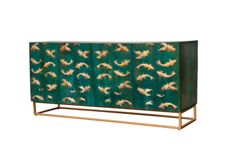 Bufete & baruri - Bufet GOLDEN LAGOON 180 cm 3D lemn de mango metal turcoaz auriu