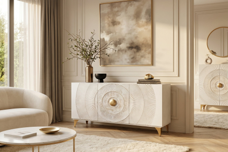 Bufet GOLDEN SUNSET 140 cm 3D din lemn de mango, alb [5]