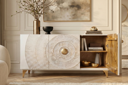 Bufet GOLDEN SUNSET 140 cm 3D din lemn de mango, alb [8]