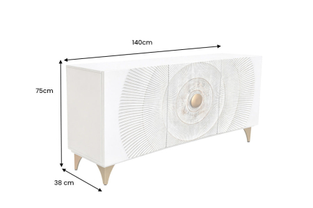 Bufet GOLDEN SUNSET 140 cm 3D din lemn de mango, alb [13]