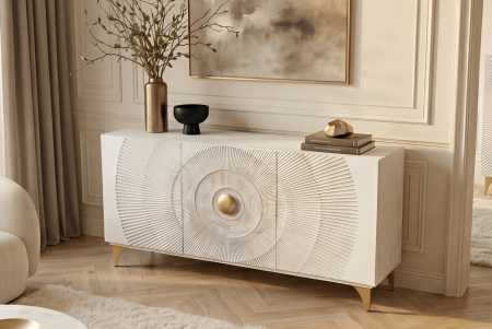 Bufet GOLDEN SUNSET 140 cm 3D din lemn de mango, alb [4]