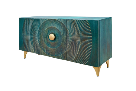Bufete & baruri - Bufet GOLDEN SUNSET 140 cm 3D din lemn de mango, turcoaz