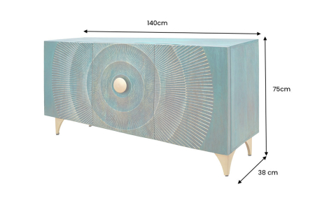 Bufet GOLDEN SUNSET 140 cm 3D din lemn de mango, turcoaz [9]