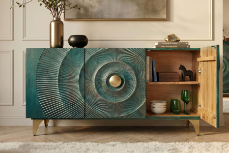 Bufet GOLDEN SUNSET 140 cm 3D din lemn de mango, turcoaz [7]