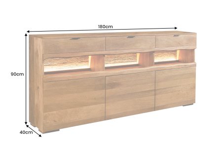 Bufet GRAND MANGO 180 cm cu compartimente de expunere iluminate cu LED-uri și control de la distanță, din lemn de mango maro [14]