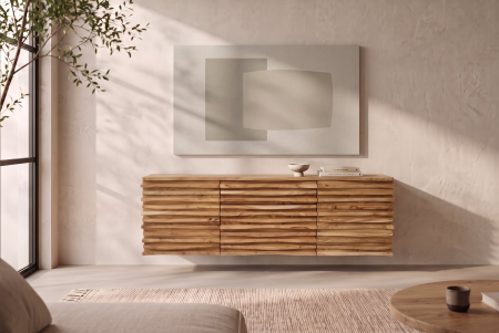 Bufet RELIEF 175 cm, cu fațadă suspendată cu relief 3D, din lemn de salcâm natural [3]