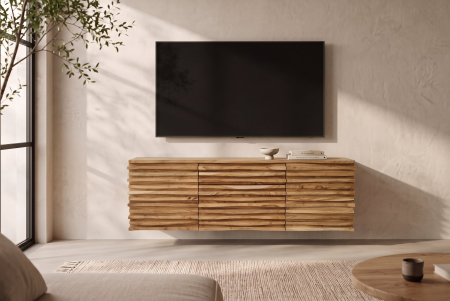 Bufet RELIEF 175 cm, cu fațadă suspendată cu relief 3D, din lemn de salcâm natural [5]
