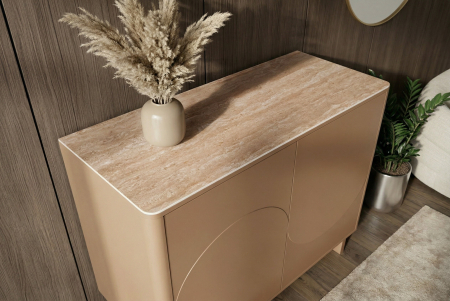 Bufet SAVOY 130 cm 3D natural cu blat din ceramică imitație de marmură travertin [6]
