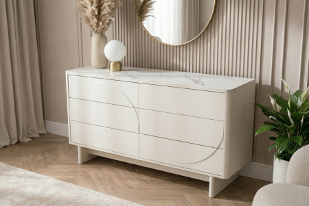 Bufet SAVOY 150 cm 3D albă cu blat din ceramică imitație de marmură albă [4]