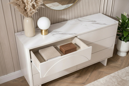 Bufet SAVOY 150 cm 3D albă cu blat din ceramică imitație de marmură albă [7]