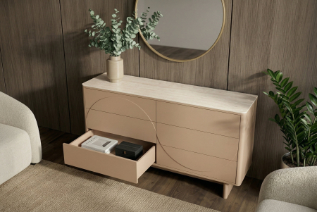 Bufet SAVOY 150 cm 3D natural cu blat din ceramică imitație de marmură travertin [7]