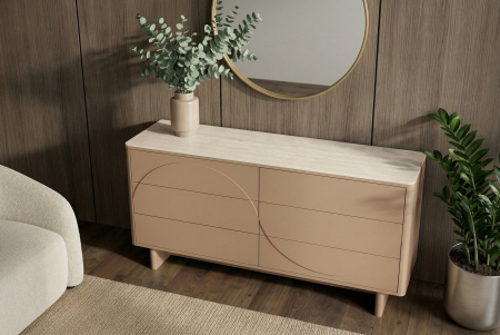 Bufet SAVOY 150 cm 3D natural cu blat din ceramică imitație de marmură travertin [5]
