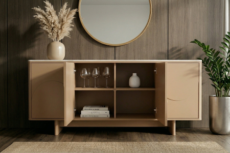 Bufet SAVOY 180 cm 3D natural cu blat din ceramică imitație de marmură travertin [9]