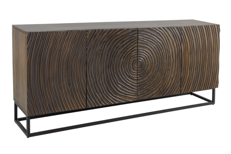Bufete & baruri - Bufet ZEN CIRCLE 160 cm, cu model circular 3D, din lemn de mango maro închis, cu cadru metalic negru