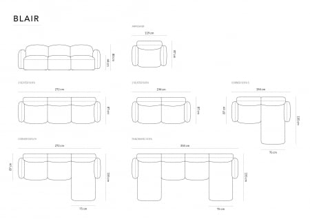 Canapea Blair cu 3 locuri si tapiterie din catifea, corai [5]