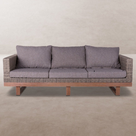 Mobilier Gradina - Canapea de exterior cu 3 locuri din rattan  și lemn 220 x 89 x 64,50 cm