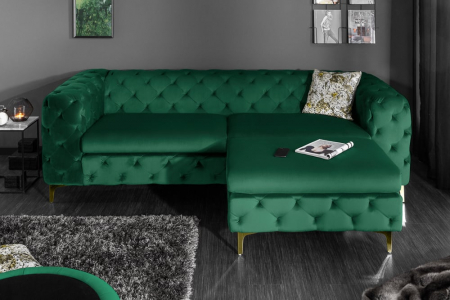 Canapea cu 3 locuri Modern Barock cu tapiterie din catifea si lemn de pin, verde [4]