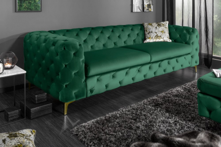 Canapea cu 3 locuri Modern Barock cu tapiterie din catifea si lemn de pin, verde [2]
