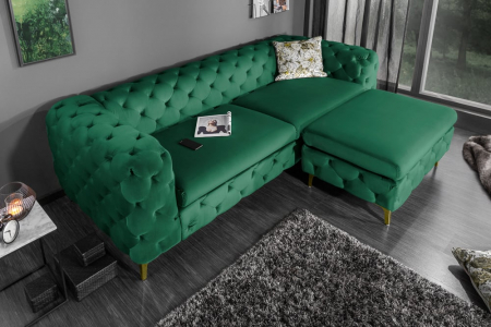 Canapea cu 3 locuri Modern Barock cu tapiterie din catifea si lemn de pin, verde [3]