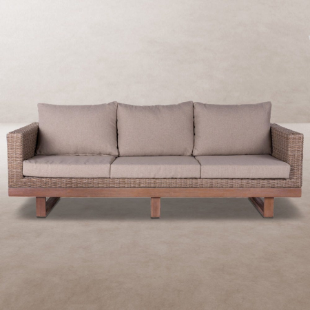 Mobilier Gradina - Canapea de exterior cu 3 locuri Patsy, din rattan si lemn. 220 x 89 x 64,50 cm