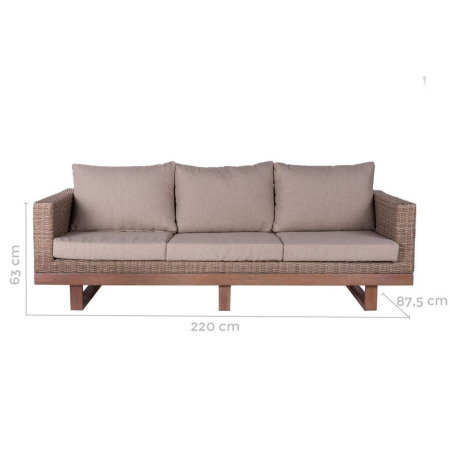 Canapea de exterior cu 3 locuri Patsy, din rattan si lemn. 220 x 89 x 64,50 cm [2]