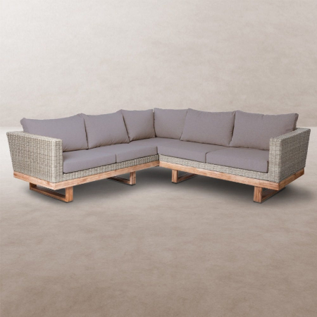 Mobilier Gradina - Coltar de exterior Aged Patsy din rattan si lemn masiv de salcâm  235 x 230 x 64,50 cm