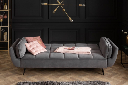 Canapea extensibila cu 3 locuri Boutique si tapiterie din catifea, gri [6]