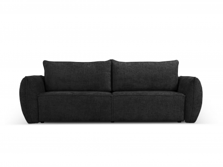 Canapele extensibile - Canapea extensibila Kaelle cu 3 locuri si tapiterie din tesatura structurala, negru