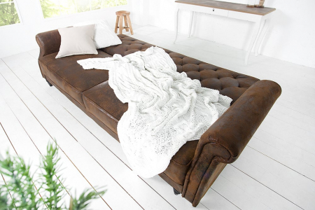 Canapea extensibila Maison Belle cu 3 locuri si tapiterie din microfibra, maro [4]