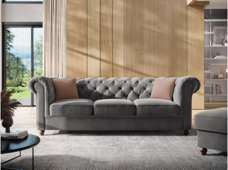 Canapea Lapis cu 3 locuri si tapiterie din catifea, gri [5]