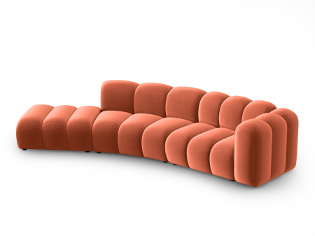 Canapele fixe - Canapea Lupine cu 5 locuri pe semirotund, colt pe partea stanga si tapiterie din catifea, corai