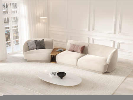 Canapea modulara Miley cu tapiterie din catifea si colt pe partea stanga, bej deschis [5]