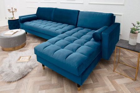 Coltar Cozy cu tapiterie din catifea si colt reversibil, albastru [4]